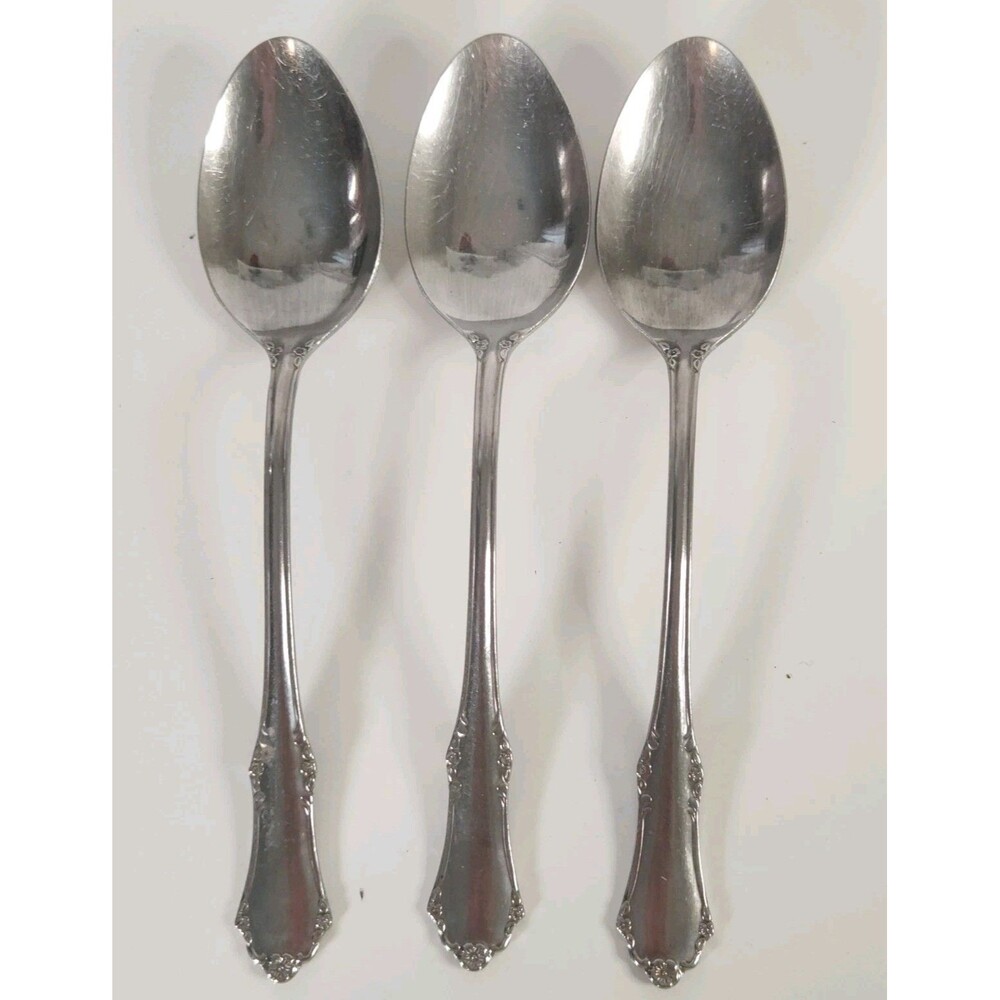 Vintage OXFORD HALL Set Of 3 Teaspoons Stainless Steel Rose Pattern Japan